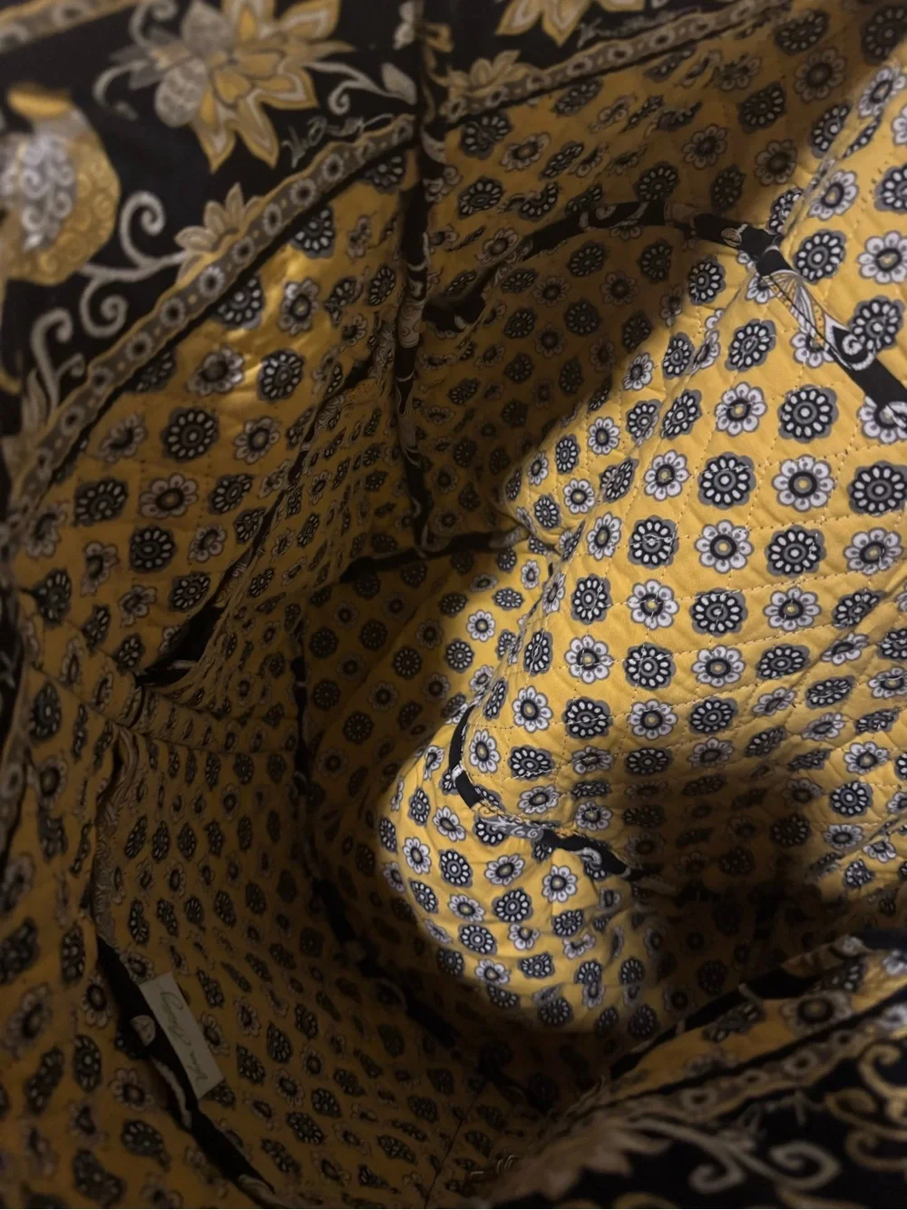 Vera Bradley Black & Yellow Floral Quilted Tote